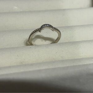 Pandora Beaded Sterling Silver Crescent Moon Ring